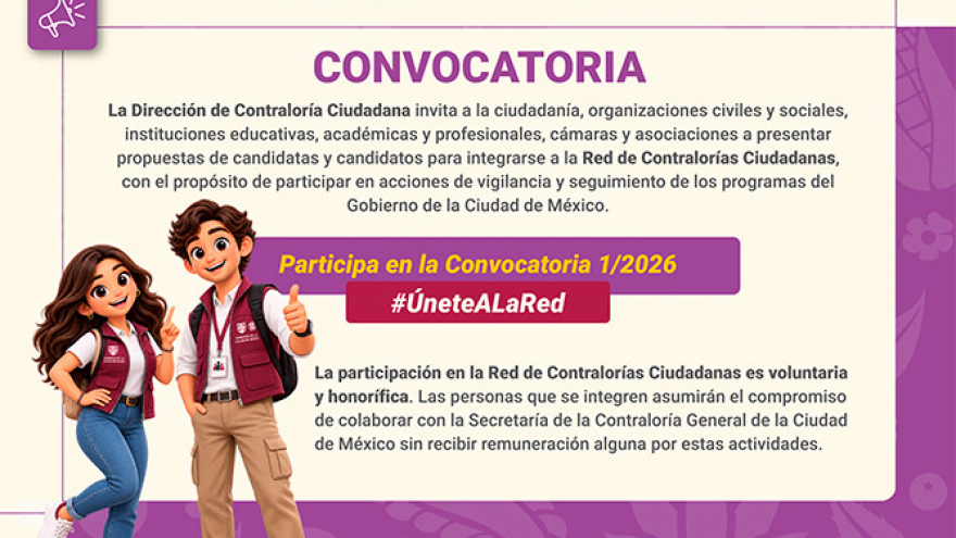 Convocatoria 1/2026 para formar parte de la Red de Contralorías Ciudadanas